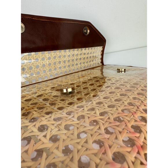 VINTAGE Raffia Rattan Leather Trim Woven Clutch Purse Handbag & Zip Pouch Bag - Picture 14 of 16